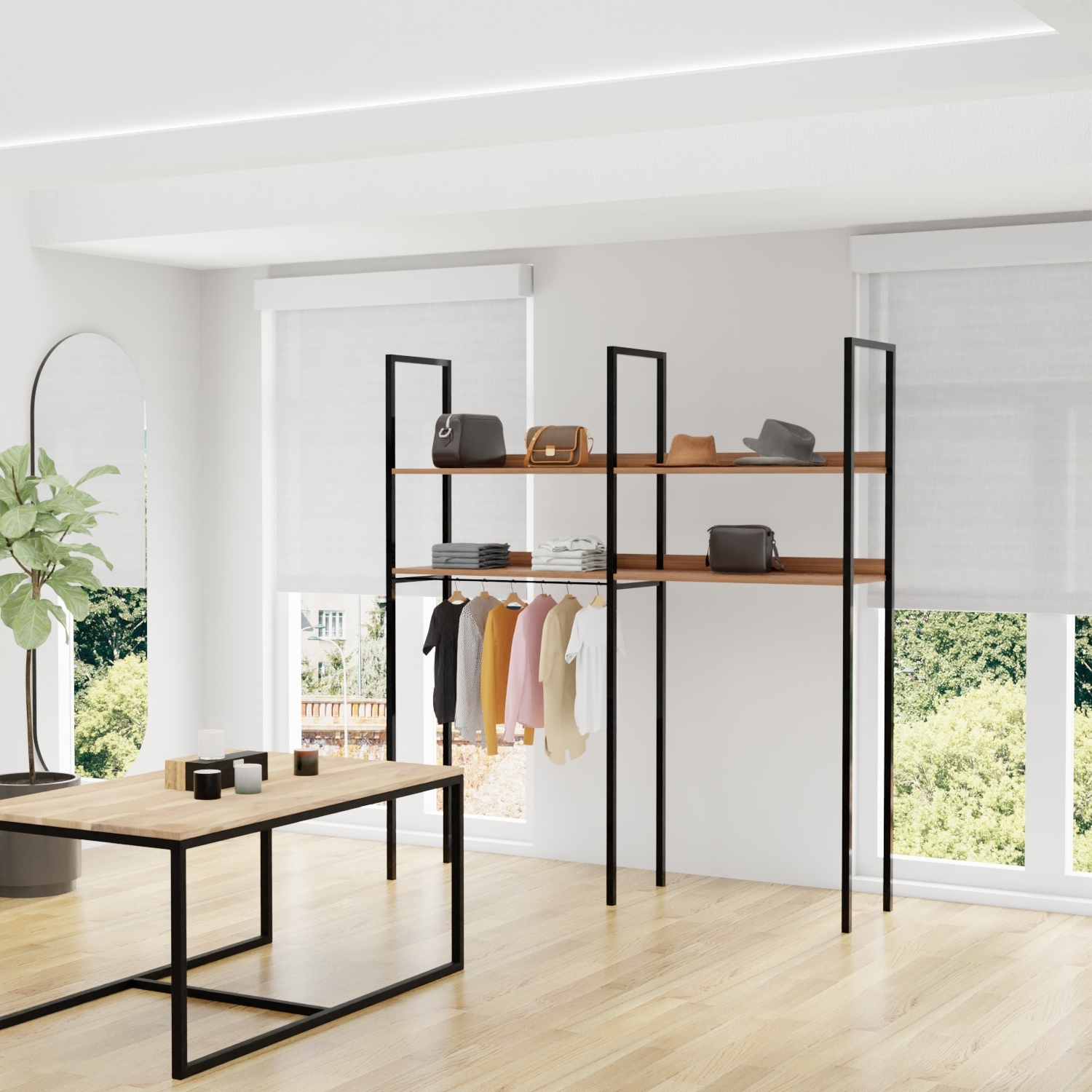 Light filtering commercial roller shades in retail store