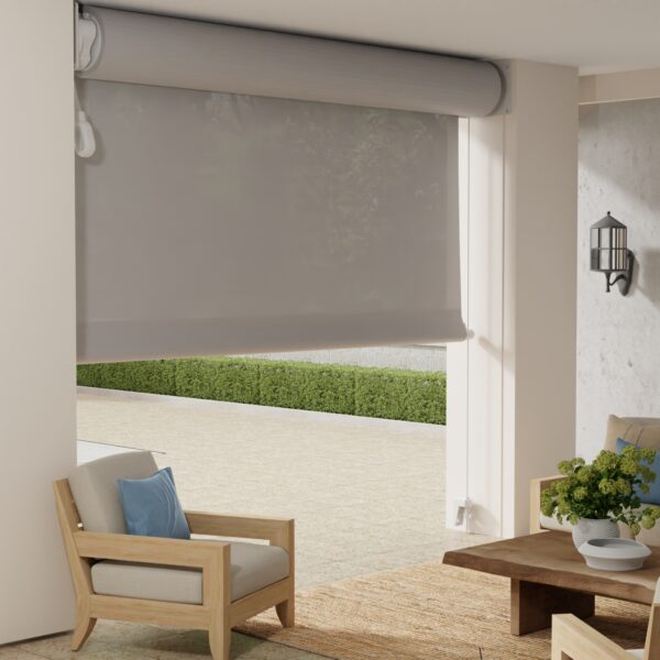 Manual Patio Shade White Grey fabric