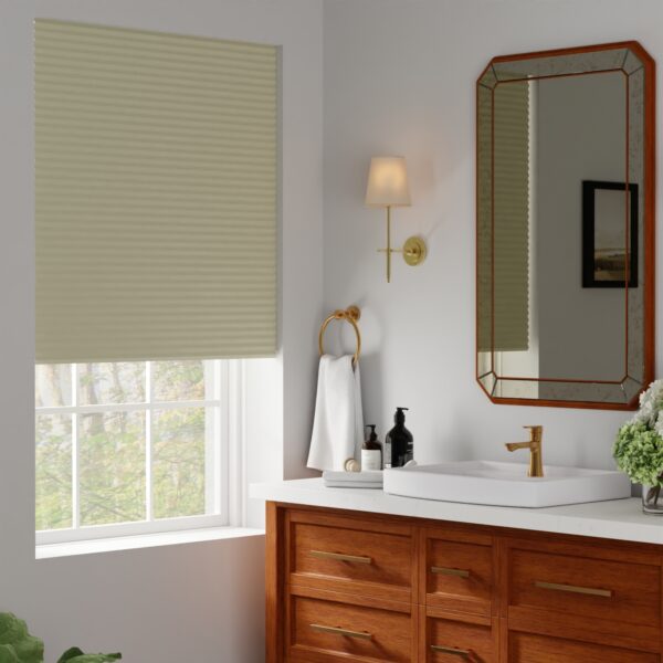 blackout honeycomb shade in cottage style bathroom