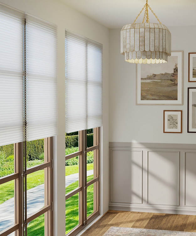 white cellular blind honeycomb shade in traditional hallway